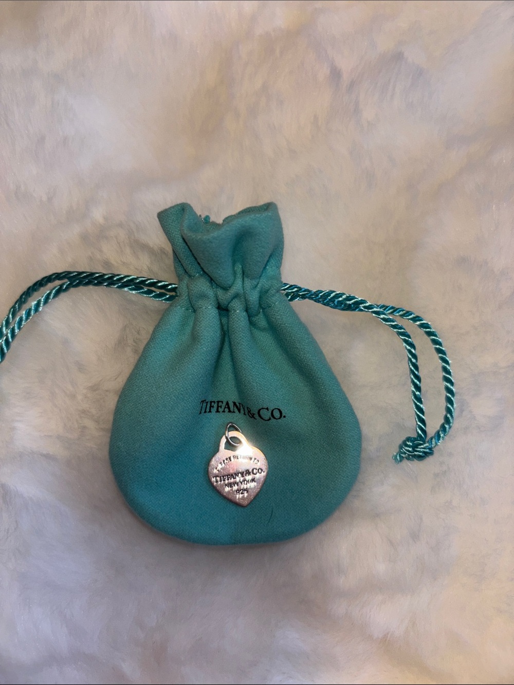 Tiffany & Co. Robin's Egg Blue Drawstring Pouch with Silver Heart Tag